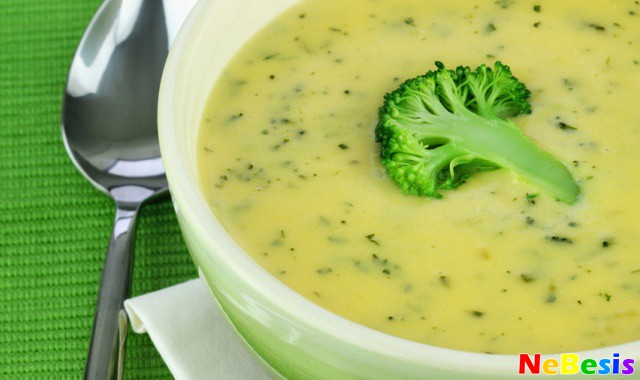 Bowl of cream of broccoli soup.